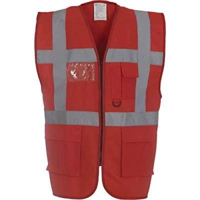 Image of Yoko Men&#039;s Yk002/Hvw801 Multi Functional Executive Hi Vis Waistcoat Red, Small