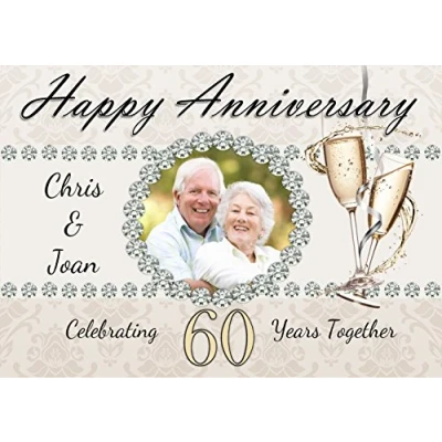 Image of Personalised 60th Diamond Wedding Anniversary Congratulations Poster Banner N49 (A2 (42cm x 59.4cm))