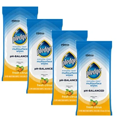 Image of Pledge Multi Surface Everyday Wipes Fresh Citrus, 25 Count Packaging May Vary (Pack of 4)