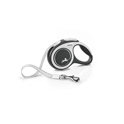 Image of Flexi New Comfort Tape Grey &amp; Black Extra Small 3m Retractable Dog Leash/Lead for dogs up to 12kgs/26lbs