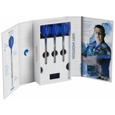 Image of Unicorn Steel Tip Darts Set Gary &#039;The Flying Scotsman&#039; Anderson Phase 3 World Champion 90% Natural Tungsten Barrels with Blue Accents 21 g