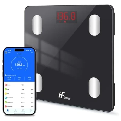 Image of HF 19x Body Composition Indices Smart Scale Bathroom Scales for Weight Fat Monitor, BMI Muscle Mass Bone iOS Android App Bluetooth Wireless (Black with RED LED Display)