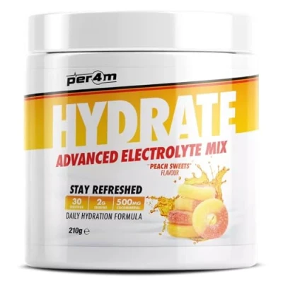 Image of Per4m Hydrate Electrolyte Mix Powder Contains 500mg Cocomineral Replenish Essential Electrolytes Aiding Muscle Function, Cardiovascular Health, Neurological Support (Peach Sweets)