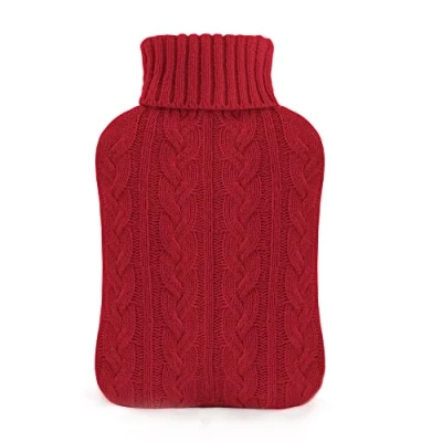 Image of samply Hot Water Bottle with Knitted Cover, 2L Bag for and Cold Compress, Hand Feet Warmer, Neck Shoulder Pain relief, Red