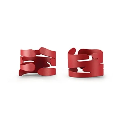 Image of Alessi Barkring BM17S2 R Set of Two Design Napkin Holders with Nature Inspired Decoration, in Steel Colored Epoxy Resin, Red
