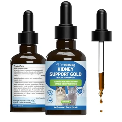 Image of Pet Wellbeing Kidney Support Gold for Cats Vet Formulated Supports Healthy Function in Natural Herbal Supplement 2 oz (59 ml)