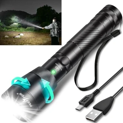 Image of PEETPEN Flashlight,Torches LED Super Bright Rechargeable,2000 Lumens Powerful Pocket Torch, Zoomable USB Tactical Torch IP68 Waterproof Camping with 4 Modes for Outdoors, Camping, Hiking