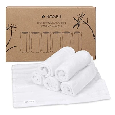 Image of Navaris Wash Cloths (Pack of 6) Made with Rayon Derived from Bamboo 25 x cm Soft Face Cloth Flannel Towel Set for Washing Face, Makeup Removal, Body, Babies White