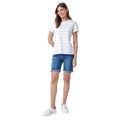 Image of Roman Originals T Shirt for Women UK Ladies Tee Summer Top Holiday Day Causal Short Sleeve Blouses Round Crew Boat Neck Lightweight White Size 18