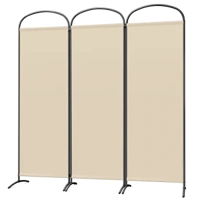 Image of Angel Living Paravent 3 Panels Room Divider Protective Screen Wall Partition for Offices, Balcony, Bedroom, Outdoor Garden 168 x 182 cm Beige