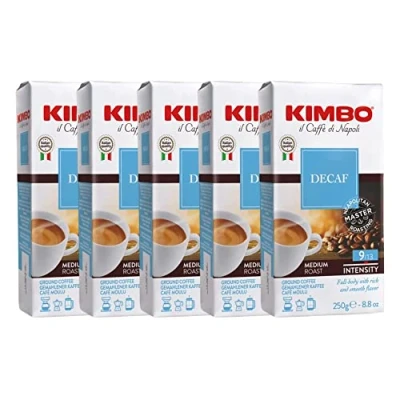 Image of Kimbo Coffee Decaf Ground 5 x 250g Multipack Decaffeinated Italian Medium Roast Delicate Aroma &amp; Intense Taste