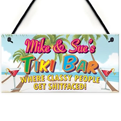 Image of RED OCEAN Personalised Tiki Bar Beach Cocktails Alcohol Hanging Plaque Friend Gift Sign