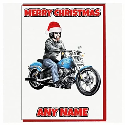 Image of AK Giftshop Personalised Harley Motorbike Biker Themed Christmas Card