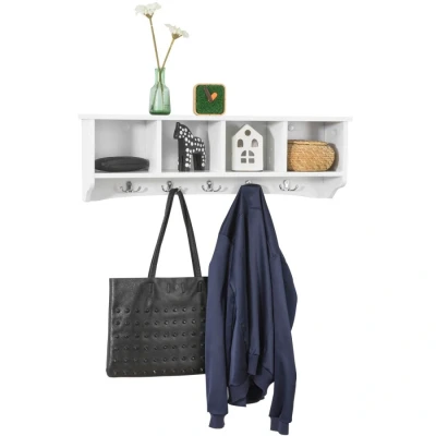 Image of Sobuy Wall Display Storage Coat Rack Cupboard White Wood,FRG48 L W