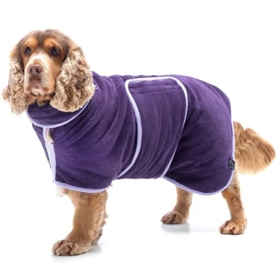 Image of Lucky Paws® UK Dog Drying Coat Double Layer Robe for Faster in Minutes, Super Absorbent Towel &amp; Ultra Soft Dressing Gown One Luxurious (GIANT, Aubergine)