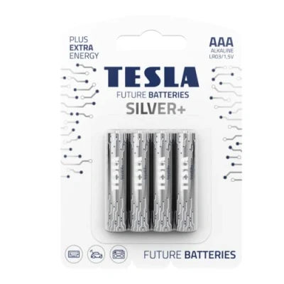 Image of TESLA BATTERIES SILVER+ AAA Maximum Power Alkaline Batteries, 10 Year Shelf Life, A Long lasting Battery Leak free, LR03, 4 count [Pack of 1]