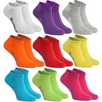 Image of Rainbow Socks Women Men Cotton Sneaker Low Cut 9 Pairs Colourful Multipack Size 6,5 8