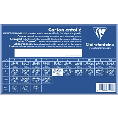 Image of Clairefontaine Ref 34003C White Canvas Board (Landscape) 35 x 24cm 3mm Thick, Made from 100% Cotton, Suitable for Oil &amp; Acrylic Paints, Acid Free Surface