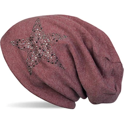 Image of styleBREAKER Beanie hat with Rhinestone Rivets Star and Silver Anthracite Coloured Decorative Stones, Slouchy Long Beanie, Unisex 04024087, Colour:Midnight Blue