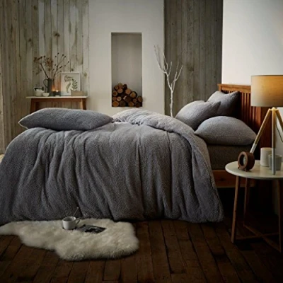 Image of Gaveno Cavailia Teddy Fleece Luxurious Duvet Cover Sets Super Soft Warm and Cosy Bedding (Grey, Double Set)