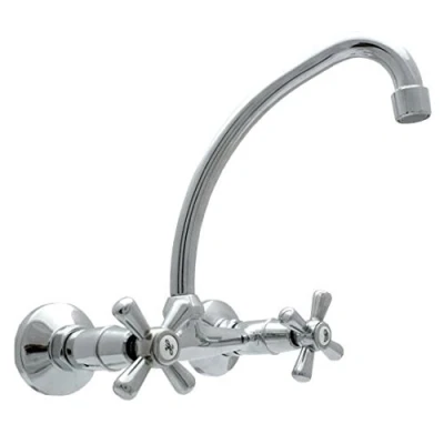 Image of Traditional Retro Wall Mounted &#039;F&#039; Spout Cross Head Kitchen Bathroom Faucet Tap