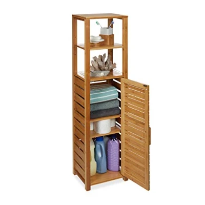 Image of Relaxdays Bamboo Bathroom Shelf, 6 Tiers, Free Standing, Moisture Resistant, Cabinet H x W D: 119 33 25.5 cm, Natural