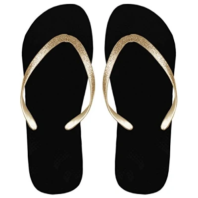Image of SUGAR ISLAND® Unisex Ladies Girls Mens Summer Beach FLIP Flop Pool SHOES GLITTERGOLD BLACK 7/8