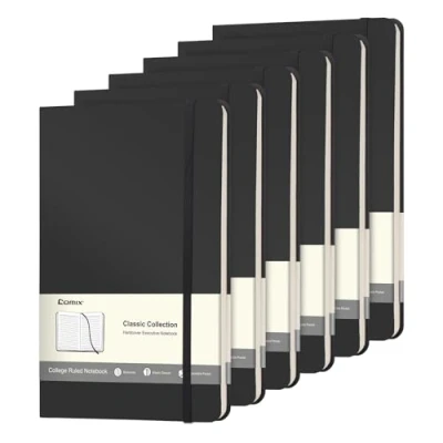 Image of Comix 6 Pack A5 Lined Journal Notebooks, 240 Pages Thick Paper, 5.5 x 8.3 inch, Hardcover Black notepads, Classic College Ruled Notebooks for Women Men Writing School Office(Black)
