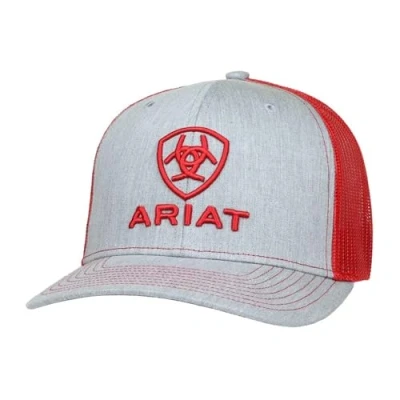 Image of Ariat Men’s Classic Logo Gray and Red Adjustable Hat