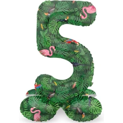 Image of Folat 63945 Standing 5 Jungle Vibe Green 72 cm Birthday Decoration Balloon Number No Helium Required, Standard Size