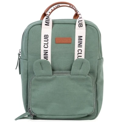 Image of Childhome, Backpack, Baby, Children&#039;s School Satchel, Cooler Bag, Lunch Box Compartment, Solid, Cotton, My First 7L, Mini Club, Signature, Green