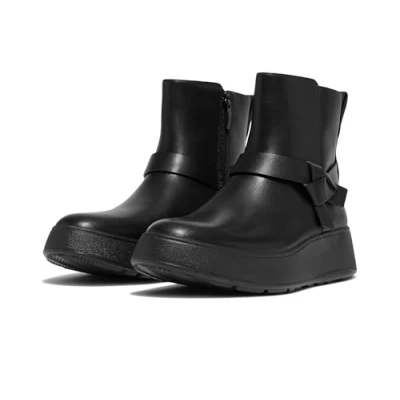 Image of Fitflop Women&#039;s F Mode Folded Knot Leather Flatform Chelsea Boots, Black, 6 UK