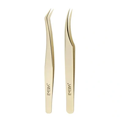 Image of 2 Pcs Eyelash Extension Tweezers Professional Golden Precision Lash Individual Set for Extensions 3D 5D 6D Volume EMEDA