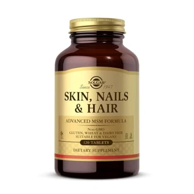 Image of Solgar Skin, Nails and Hair, Improved MSM Formula To help build collagen With Vitamin C Vegan 120 Tablets