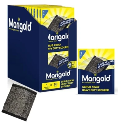 Image of Marigold Scrub Away Heavy Duty Stainless Steel Scourer, 20 Single Packs, Grey, 11 x 1.8 15.5 cm