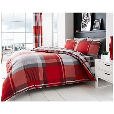 Image of GC GAVENO CAVAILIA Checkered Duvet Cover + Pillow Cases Poycotton King Size Bedding (230x220 cm) Soft Bed Covers Red