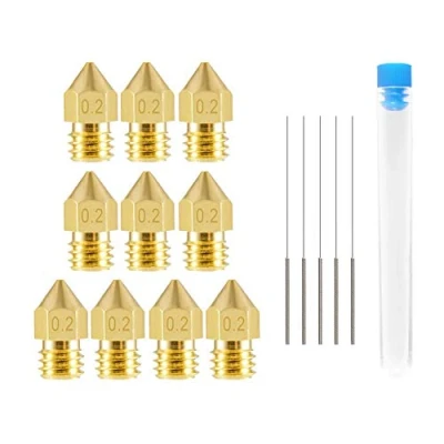 Image of Aokin 10 Pcs 0.2mm 3D Printer Nozzles MK8 Extruder and 5 0.15mm Stainless Steel Nozzle Cleaning Needles for Creality Ender 3/3 Pro/3 V2, 5/5 Pro, CR 10/10S, Makerbot, Anet A8
