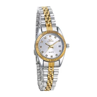 Image of JewelryWe His and Her Matching Couple Watches Gold Silver Tone Quartz Calendar Watch,Women&#039;s