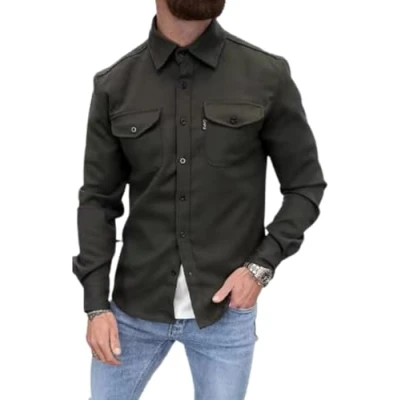 Image of ArknAv Men&#039;s B Button Down Shirt Jacket Casual Stylish Jackets Youth Shirt, Green, S