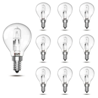 Image of Luxvista 28W E14 Halogen G45 Golf Ball Bulb Dimmable, Equivalent 40W Classic Mini Globes Clear Round Light Bulbs, SES Small Screw Fitting P45 GolfBall Lamp, Warm White 2700K, 230V, 10 Pack