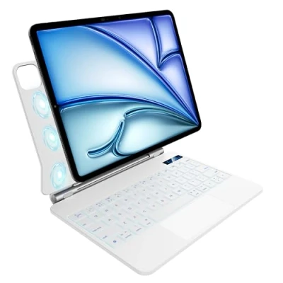 Image of pankeybd Keyboard Case for iPad Air 11 inch M2 2024,iPad 5th/4th Gen and Pro inch(4th,3rd,2nd,1st Gen),7 Colour Backlit, Multi Touch Trackpad, Floating Magnetic Design, White