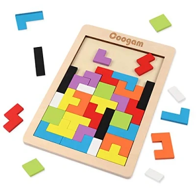 Image of Coogam Wooden Intelligence Puzzle 40 Pcs Tangram Jigsaw Brain Teaser Toy for Kids Wood Box Game Building Block Educational Gift Toddlers