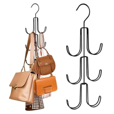 Image of Greyoe Tie Holder, Belt Wardrobe, Scarf Hanger, Hanging Bag Rack, Multifunctional Sling Hook Organiser for Ties, Scarves, Cloths, Bags, Black