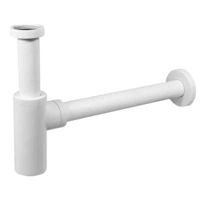 Image of SPARES2GO Bottle Sink Basin Trap 40mm / 1.5&quot; Adjustable Luxury Brass Round Deodorant Waste Pipe Outlet (Matt White)