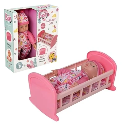 Image of BabyBoo Jungle Lullaby Cot Rocking Crib With Dolly Included Rock Bed Dolls Furniture Pretend Doll Accessories Toys &amp; 3+