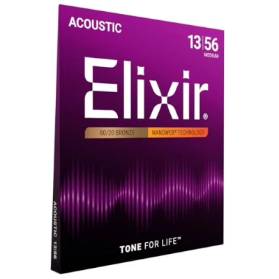 Image of Elixir 11102 Strings 80/20 Bronze Acoustic Guitar w NANOWEB Coating, Medium (.013 .056)