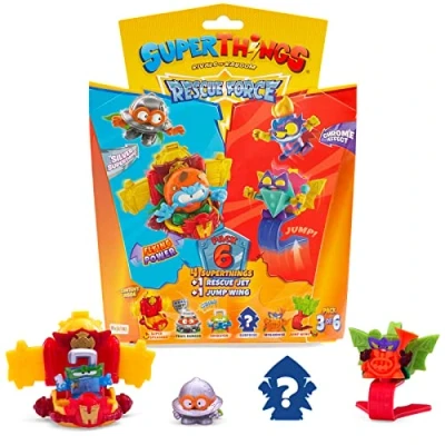 Image of SuperThings Rescue Force Series 6 Pack. Includes 4 (1 rare silver captain), 1 Jet and Jump Wing 3/6