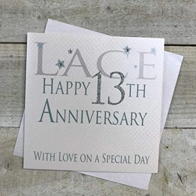 Image of white cotton cards Lace Happy 13th Love On A Special Day, Handmade Anniversary Card (Code AW13)