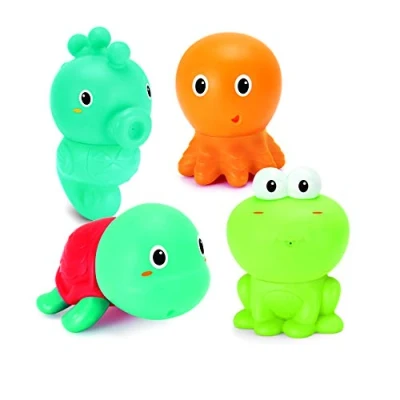Image of INFANTINO Senso&#039; Plug and Squirt Baby Bath Toys, 4 X cute easy to clean, colourful sea animals, for 6 months over