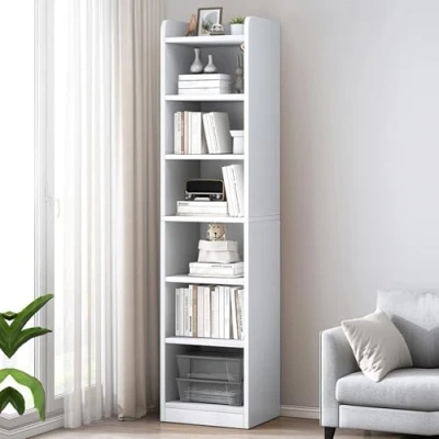 Image of locwanot 6 Tier Inch Tall Narrow Bookcase 70.9 Floor Standing Storage Cabinet, White Corner Bookcase, Cube Media Tower Rack, Display Shelves Organizer for Small Space